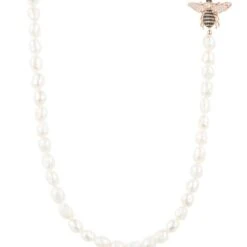 Latelita Honey Bee Pearl Gemstone Long Necklace Rosegold