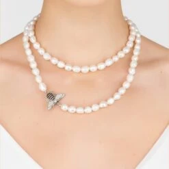 Latelita Honey Bee Pearl Gemstone Long Necklace Silver 7 Latelita Honey Bee Pearl Gemstone Long Necklace Silver -Ornavique Sales honey bee pearl gemstone long necklace silver 517673