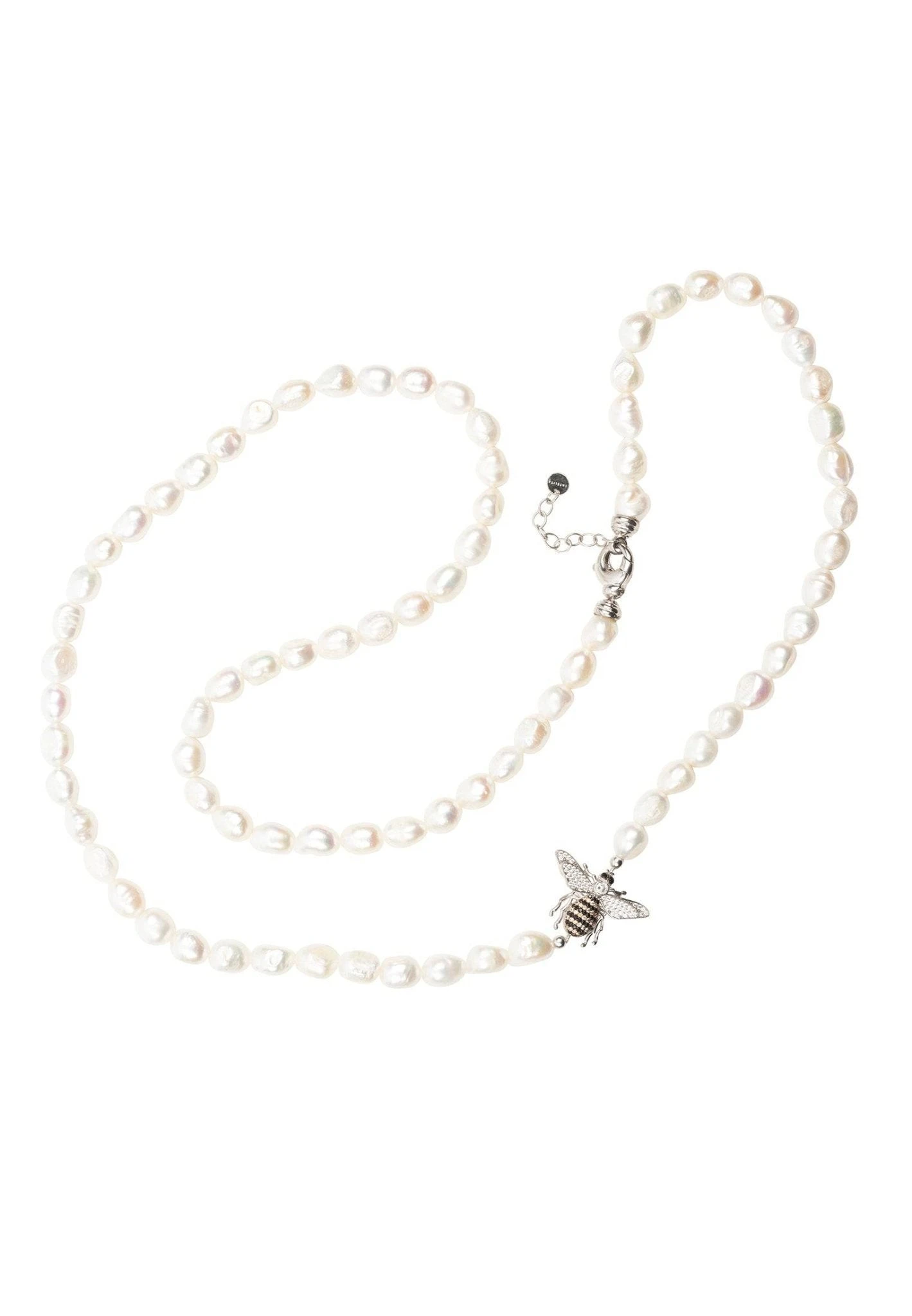 Latelita Honey Bee Pearl Gemstone Long Necklace Silver 4 Latelita Honey Bee Pearl Gemstone Long Necklace Silver - Image 4