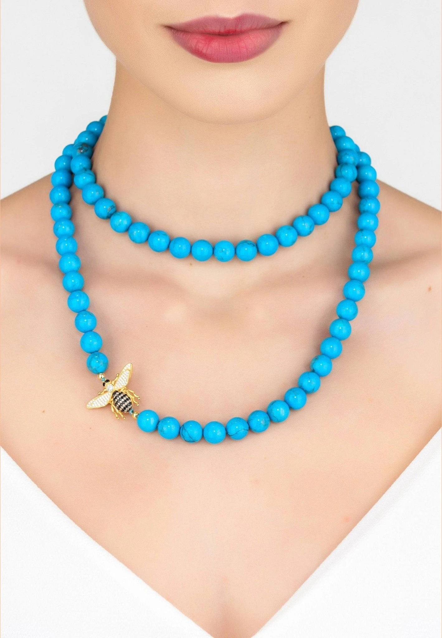 Latelita Honey Bee Turquoise Gemstone Long Necklace Gold 3 Latelita Honey Bee Turquoise Gemstone Long Necklace Gold - Image 3