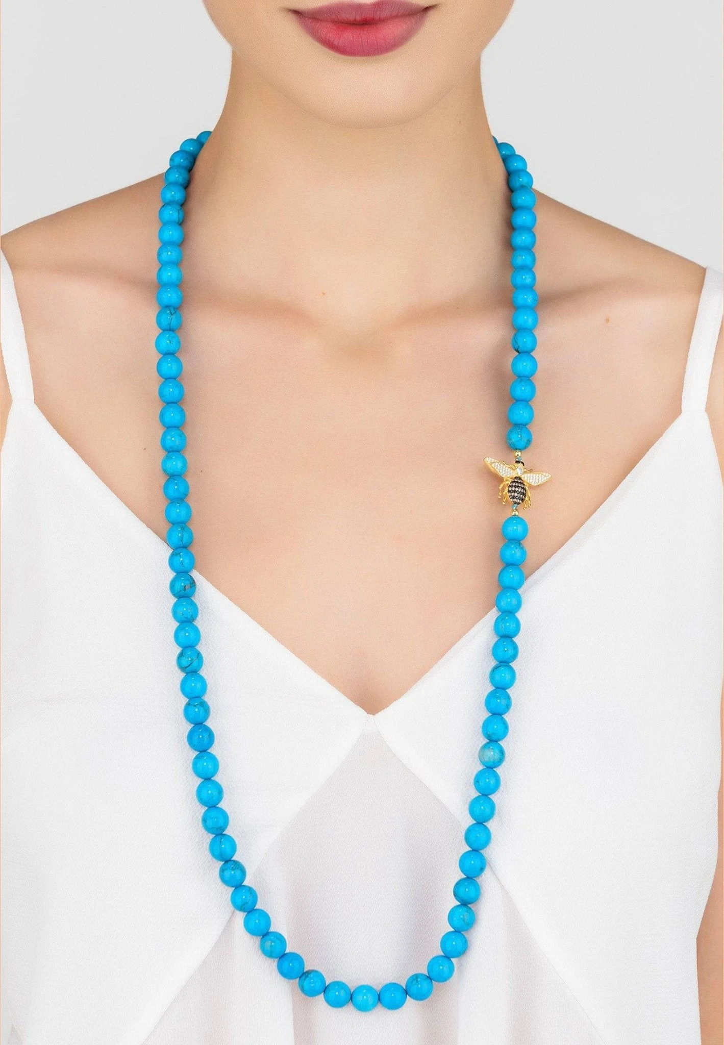 Latelita Honey Bee Turquoise Gemstone Long Necklace Gold 2 Latelita Honey Bee Turquoise Gemstone Long Necklace Gold - Image 2
