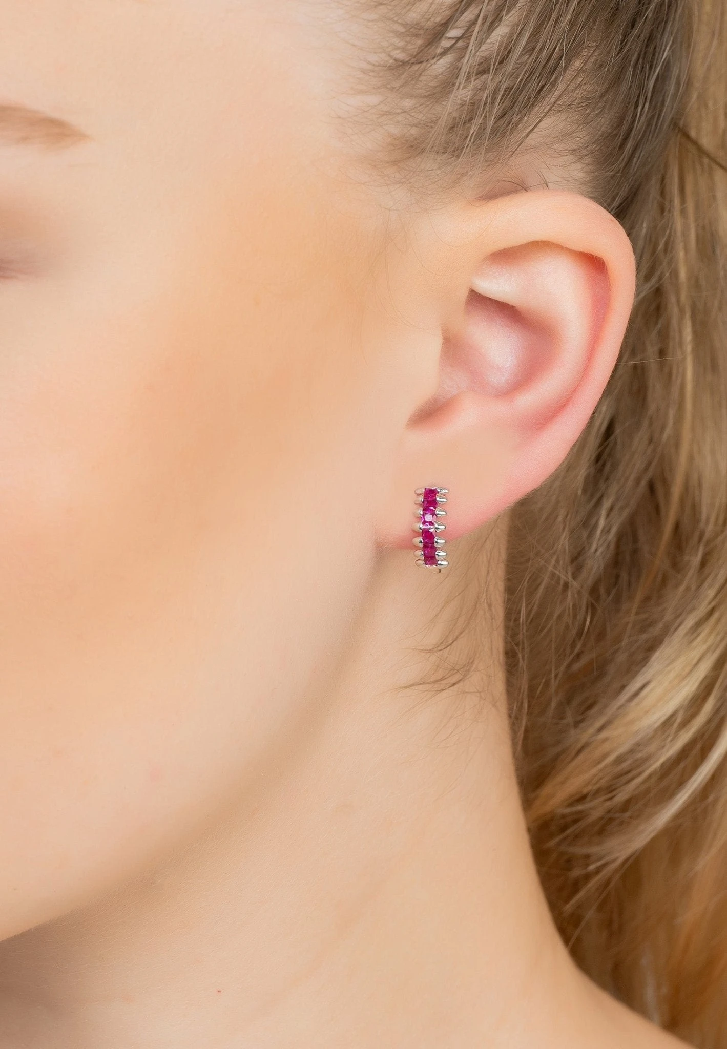 Latelita Huggie Hoop Earrings Ruby Silver 2 Latelita Huggie Hoop Earrings Ruby Silver - Image 2