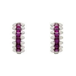 Latelita Huggie Hoop Earrings Ruby Silver