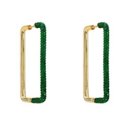 Latelita Large Link Hoop Earrings Gold Emerald Green Cz
