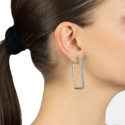 Ornavique Sales -Ornavique Sales large link hoop earrings silver aqua cz 375948