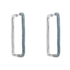 Latelita Large Link Hoop Earrings Silver Aqua Cz