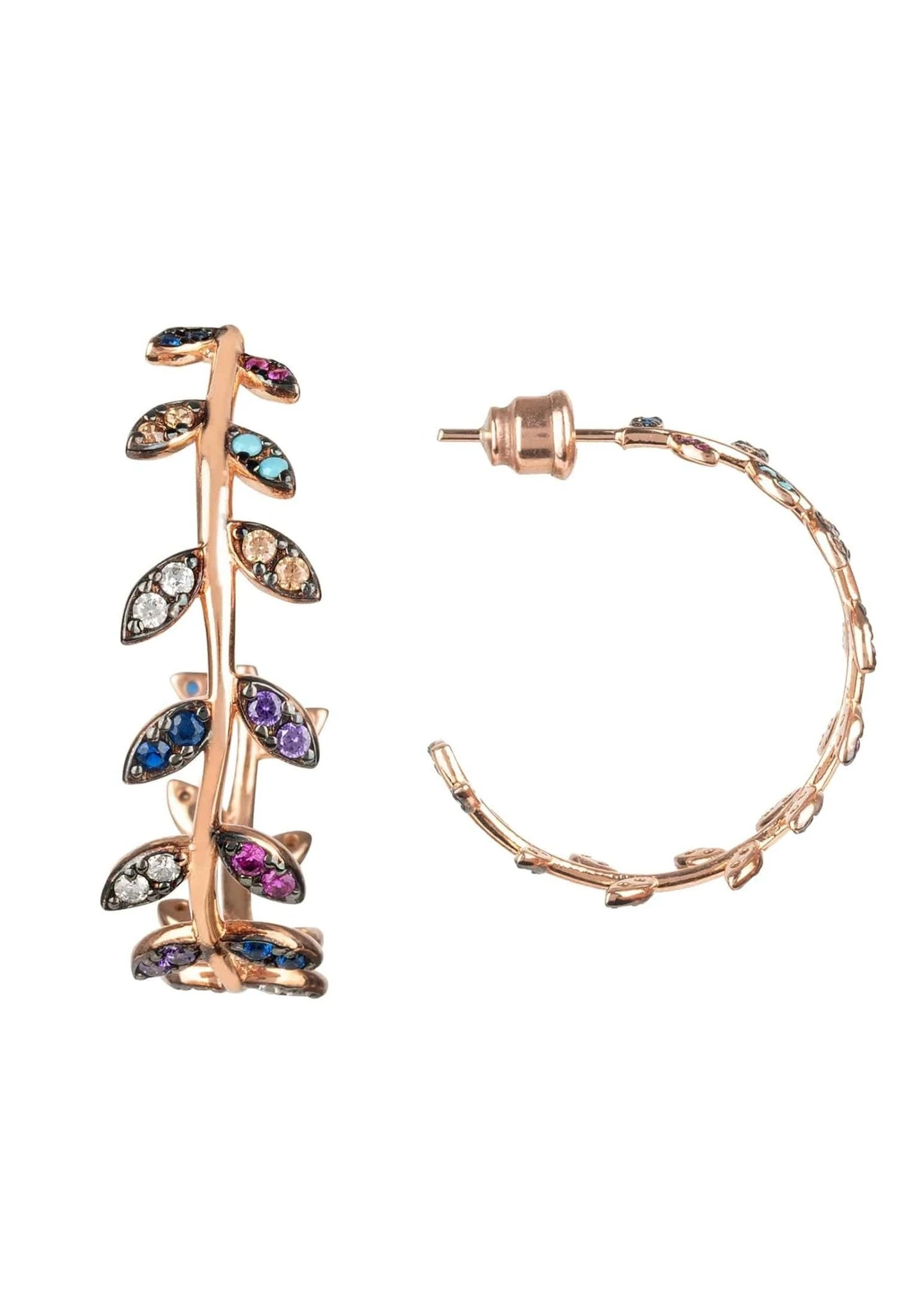 Latelita Laurel Leaf Hoop Earrings Rainbow Cz Rosegold 3 Latelita Laurel Leaf Hoop Earrings Rainbow Cz Rosegold - Image 3