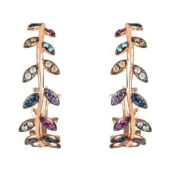 Latelita Laurel Leaf Hoop Earrings Rainbow Cz Rosegold