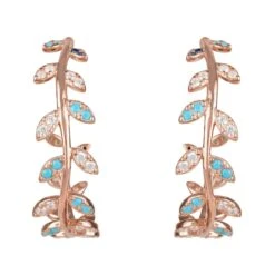 Latelita Laurel Leaf Hoop Earrings Turquoise Rosegold