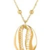Latelita Long Cowrie Shell Pendant Necklace Ball Chain Gold