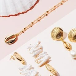 Latelita Long Cowrie Shell Pendant Necklace Ball Chain Gold -Ornavique Sales long cowrie shell pendant necklace ball chain gold 778350