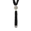 Latelita Lotus Flower Tassel Statement Necklace Black Spinel Silver