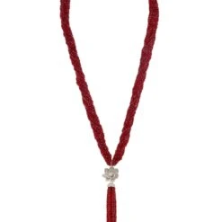 Latelita Lotus Flower Tassel Statement Necklace Garnet Red Silver -Ornavique Sales lotus flower tassel statement necklace garnet red silver 823036