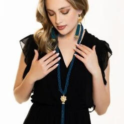 Latelita Lotus Flower Tassel Statement Necklace Iolite Blue Gold -Ornavique Sales lotus flower tassel statement necklace iolite blue gold 876979