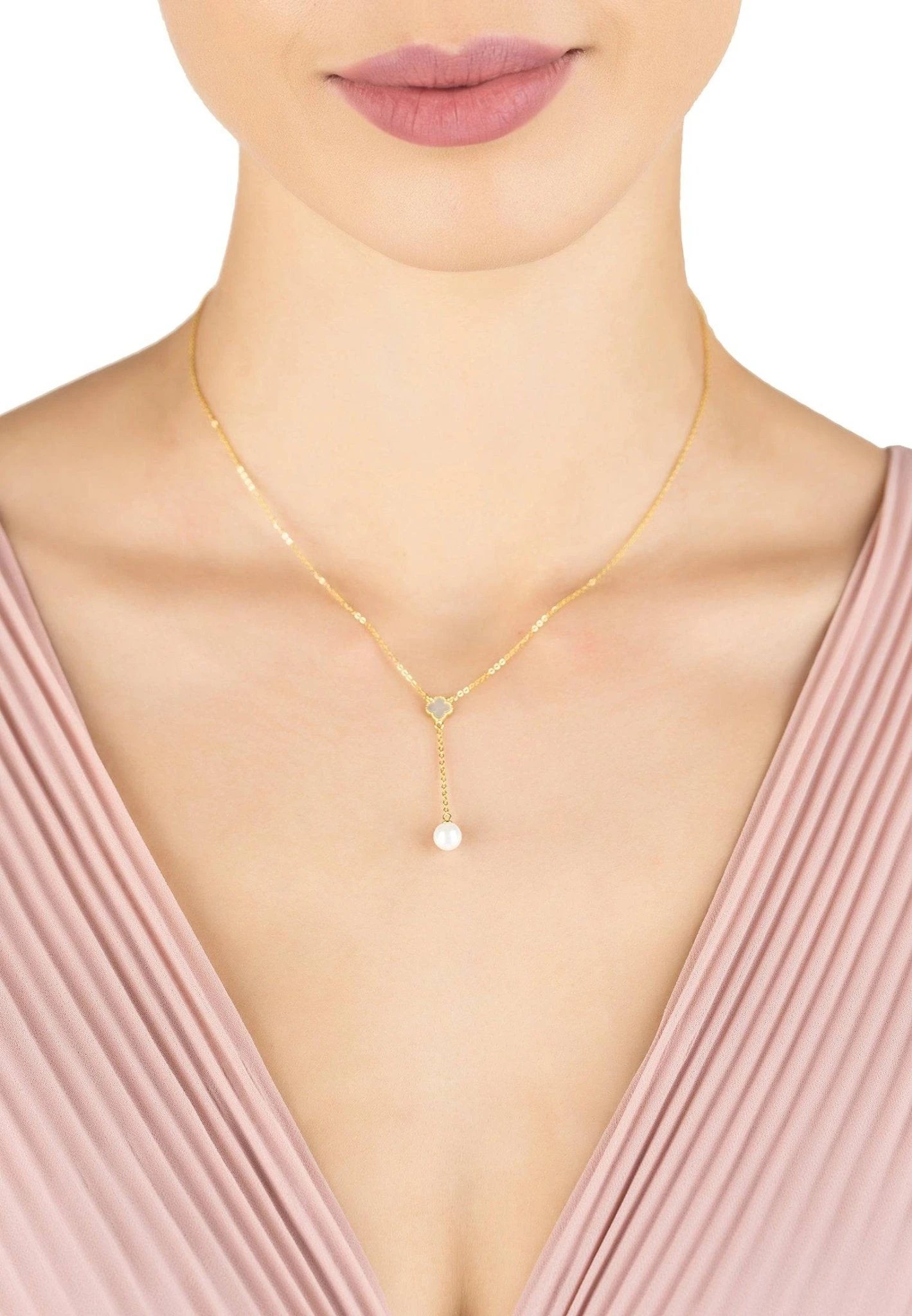 Latelita Lucky Clover Pearl Choker Necklace Gold 2 Latelita Lucky Clover Pearl Choker Necklace Gold - Image 2