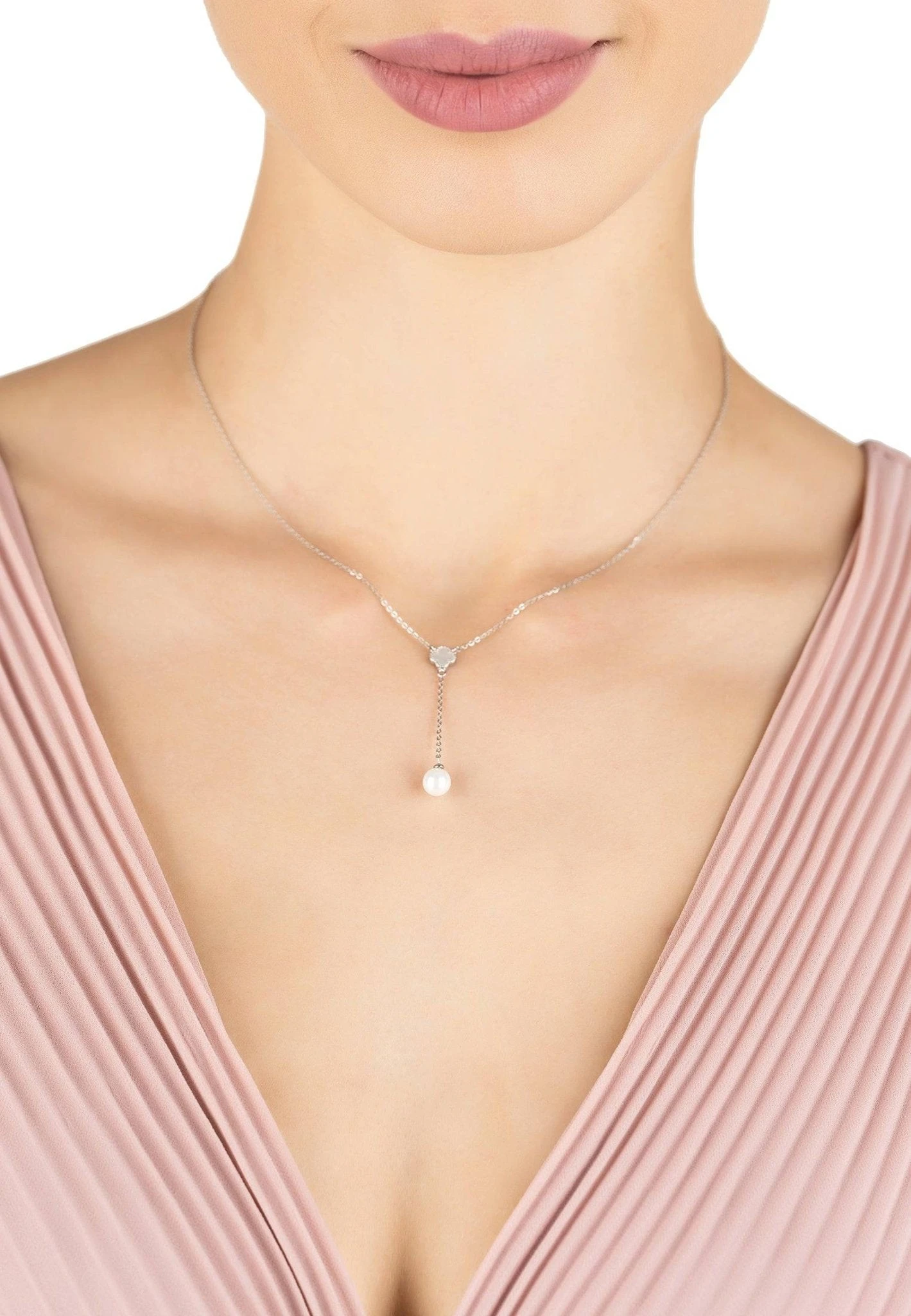 Latelita Lucky Clover Pearl Choker Necklace Silver 2 Latelita Lucky Clover Pearl Choker Necklace Silver - Image 2