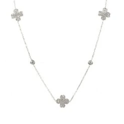 Latelita Lucky Four Leaf Clover Necklace Long Silver