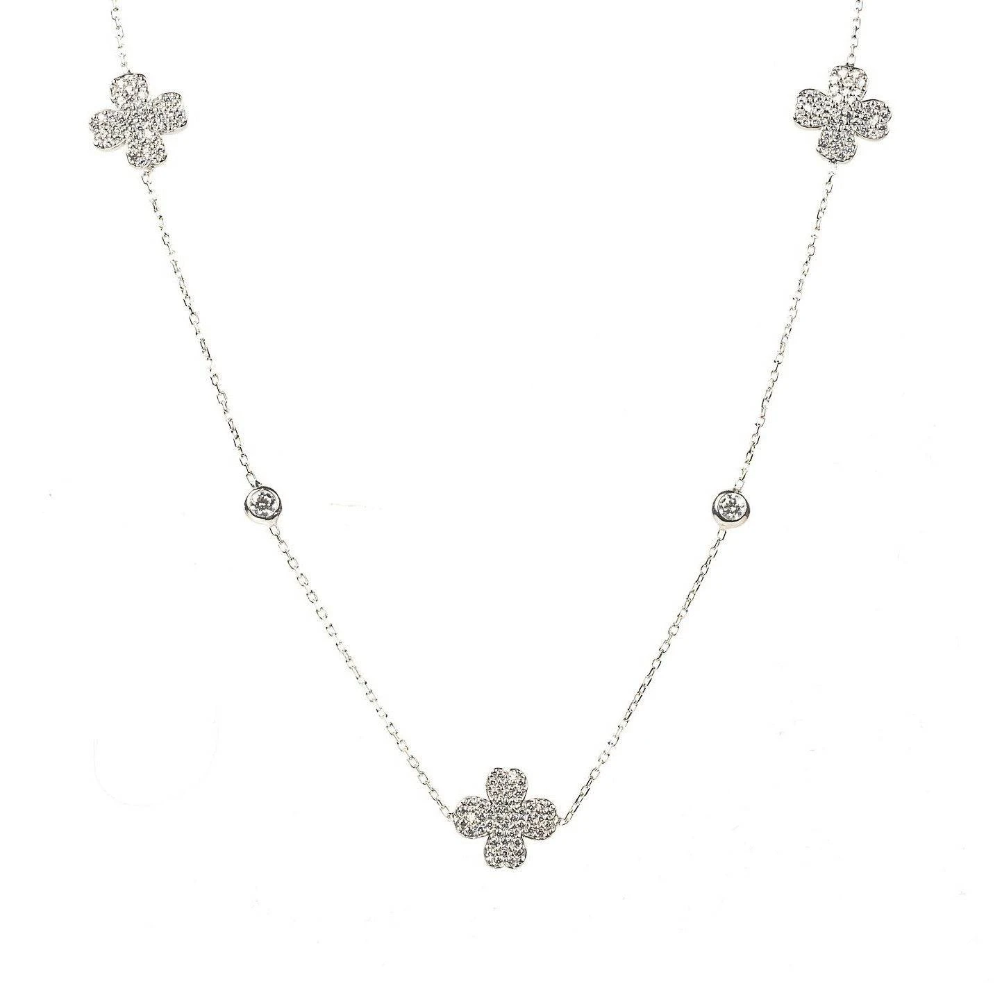Latelita Lucky Four Leaf Clover Necklace Long Silver 1 Latelita Lucky Four Leaf Clover Necklace Long Silver