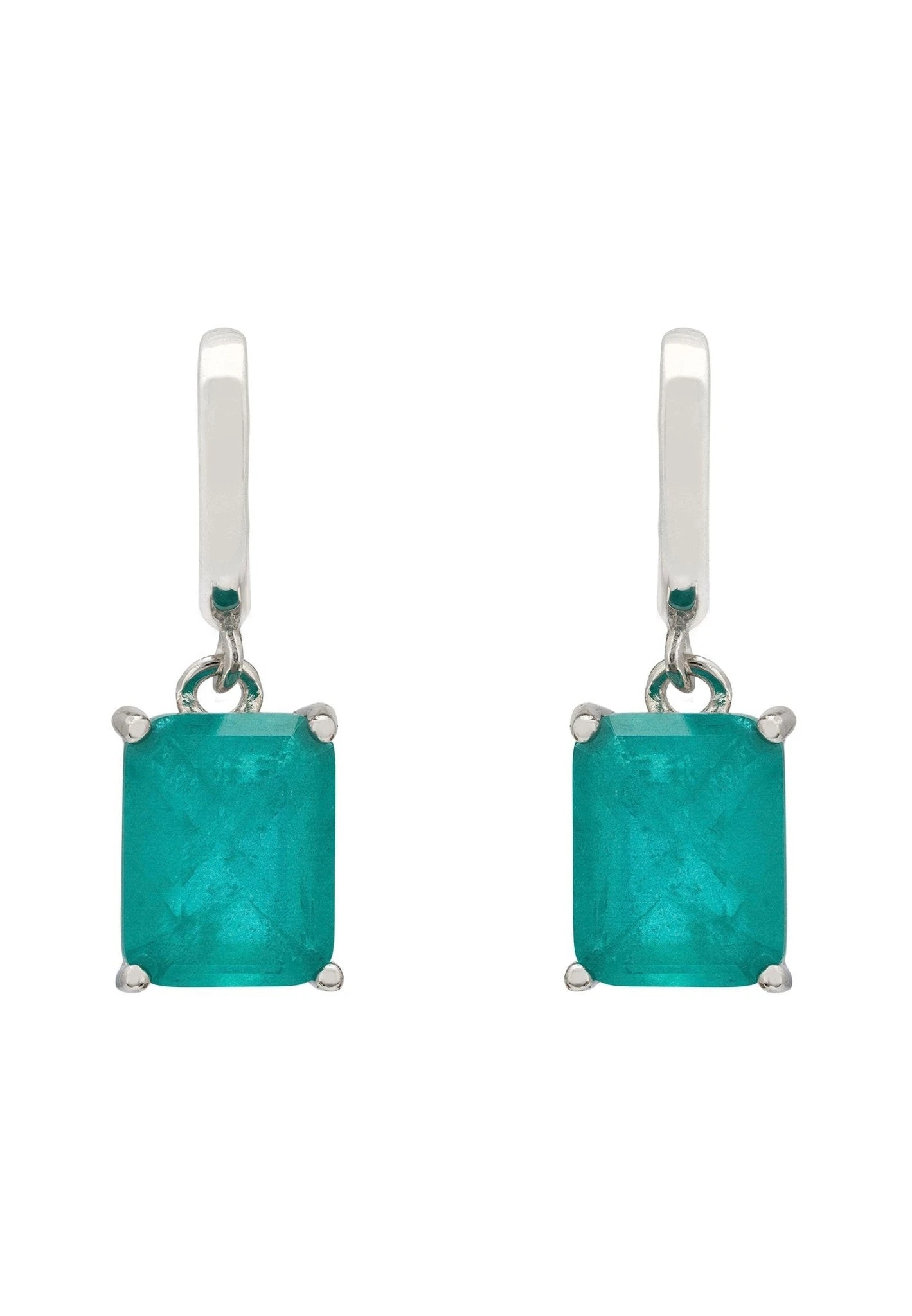 Latelita Middleton Rectangle Paraiba Tourmaline Huggie Hoop Earrings Silver