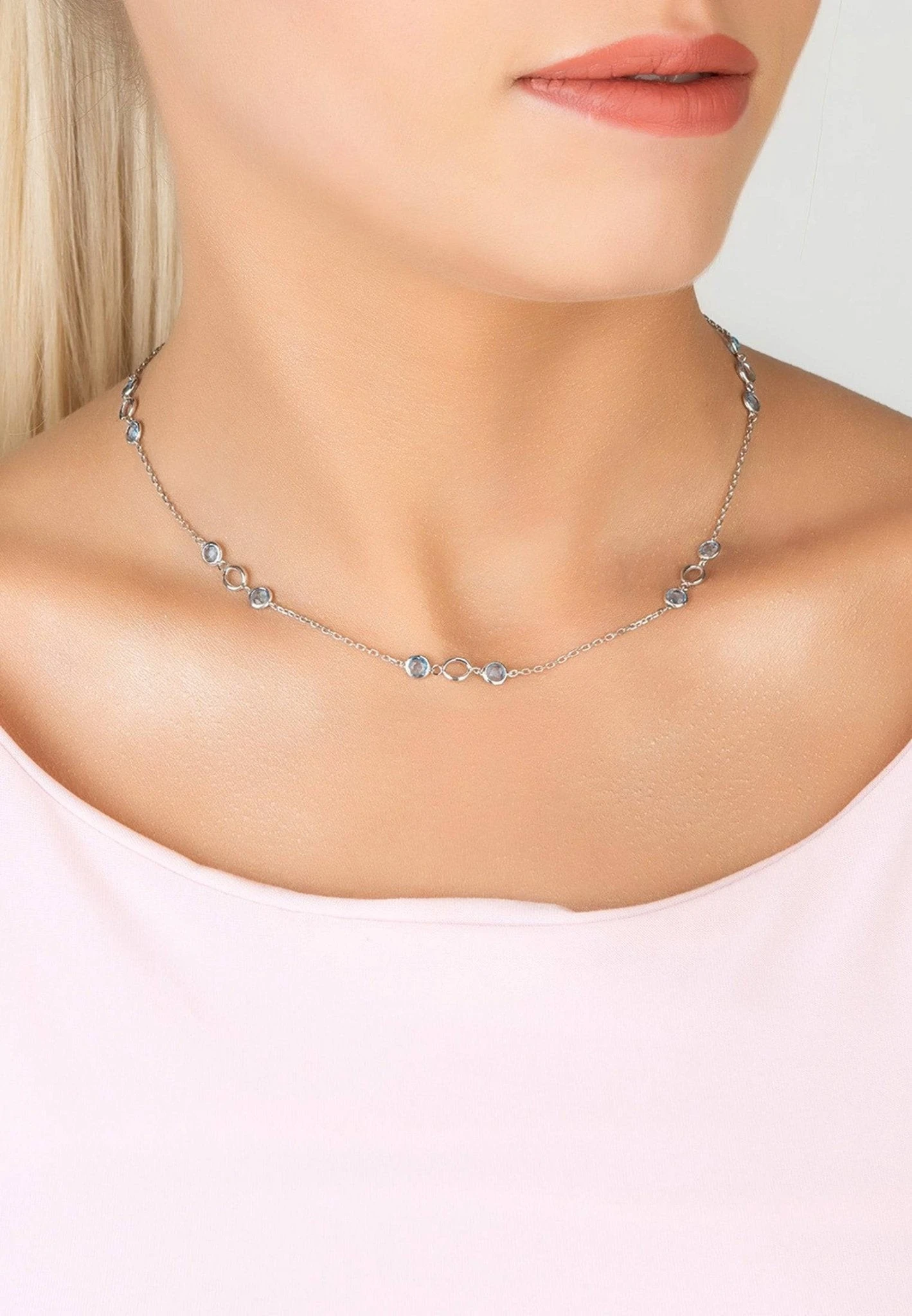 Latelita Milan Link Gemstone Necklace Silver Blue Topaz 2 Latelita Milan Link Gemstone Necklace Silver Blue Topaz - Image 2