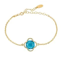 Latelita Open Clover Flower Gemstone Bracelet Gold Blue Topaz