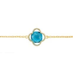 Latelita Open Clover Flower Gemstone Bracelet Gold Blue Topaz -Ornavique Sales open clover flower gemstone bracelet gold blue topaz 986689