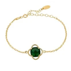 Latelita Open Clover Flower Gemstone Bracelet Gold Emerald