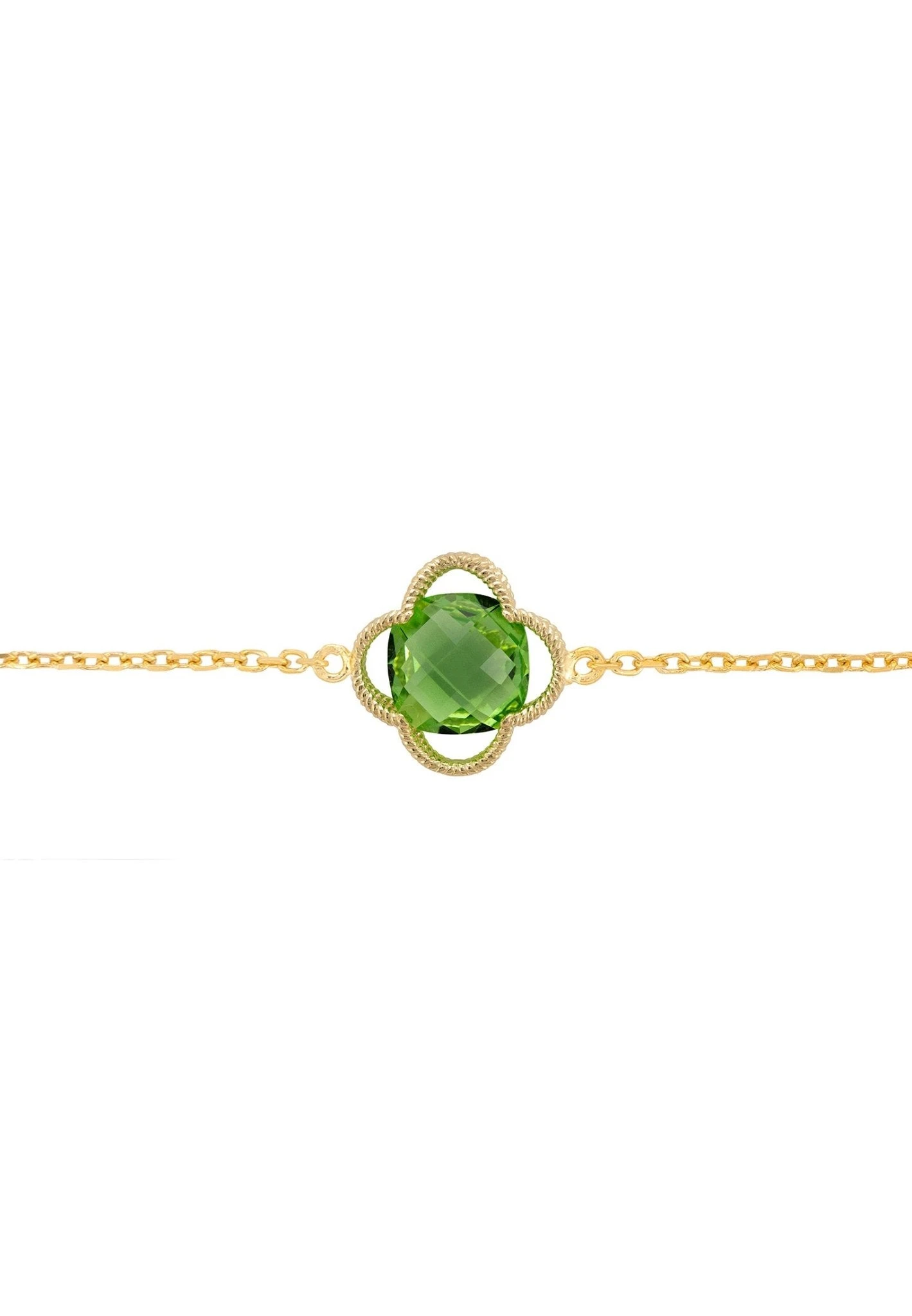 Latelita Open Clover Flower Gemstone Bracelet Gold Peridot 3 Latelita Open Clover Flower Gemstone Bracelet Gold Peridot - Image 3