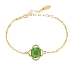 Latelita Open Clover Flower Gemstone Bracelet Gold Peridot