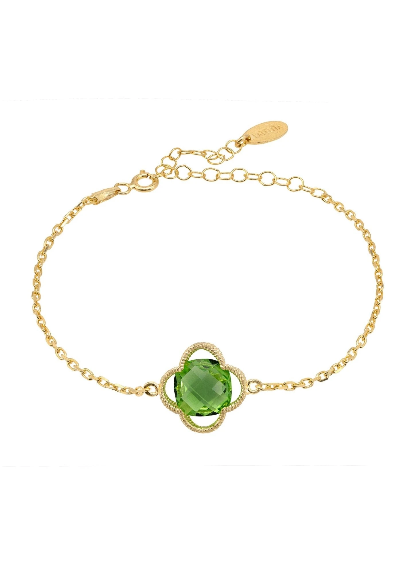 Latelita Open Clover Flower Gemstone Bracelet Gold Peridot 1 Latelita Open Clover Flower Gemstone Bracelet Gold Peridot