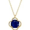 Latelita Open Clover Flower Gemstone Necklace Gold Sapphire