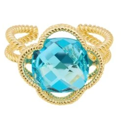 Latelita Open Clover Gemstone Cocktail Ring Gold Blue Topaz -Ornavique Sales open clover gemstone cocktail ring gold blue topaz 413356