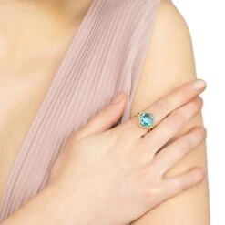 Latelita Open Clover Gemstone Cocktail Ring Gold Blue Topaz -Ornavique Sales open clover gemstone cocktail ring gold blue topaz 616132