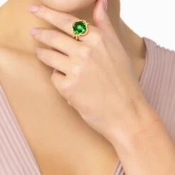 Latelita Open Clover Gemstone Cocktail Ring Gold Emerald -Ornavique Sales open clover gemstone cocktail ring gold emerald 651115