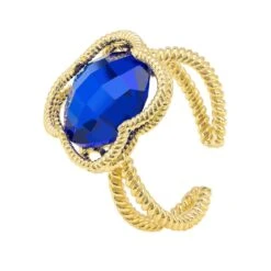 Latelita Open Clover Gemstone Cocktail Ring Gold Sapphire