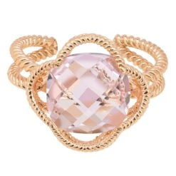 Latelita Open Clover Gemstone Cocktail Ring Rosegold Rose Quartz -Ornavique Sales open clover gemstone cocktail ring rosegold rose quartz 433498