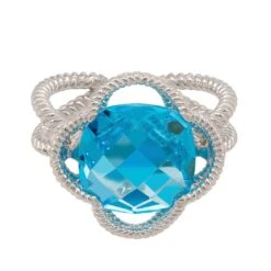 Latelita Open Clover Gemstone Cocktail Ring Silver Blue Topaz -Ornavique Sales open clover gemstone cocktail ring silver blue topaz 251455