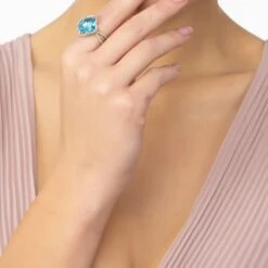 Latelita Open Clover Gemstone Cocktail Ring Silver Blue Topaz -Ornavique Sales open clover gemstone cocktail ring silver blue topaz 962370