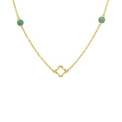 Latelita Open Clover Long Gemstone Necklace Gold Turquoise