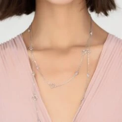 Latelita Open Clover Long Gemstone Necklace Silver Rose Quartz -Ornavique Sales open clover long gemstone necklace silver rose quartz 681810