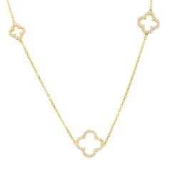 Latelita Open Clover Long White Cz Necklace Gold
