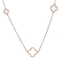 Latelita Open Clover Long White Cz Necklace Rosegold