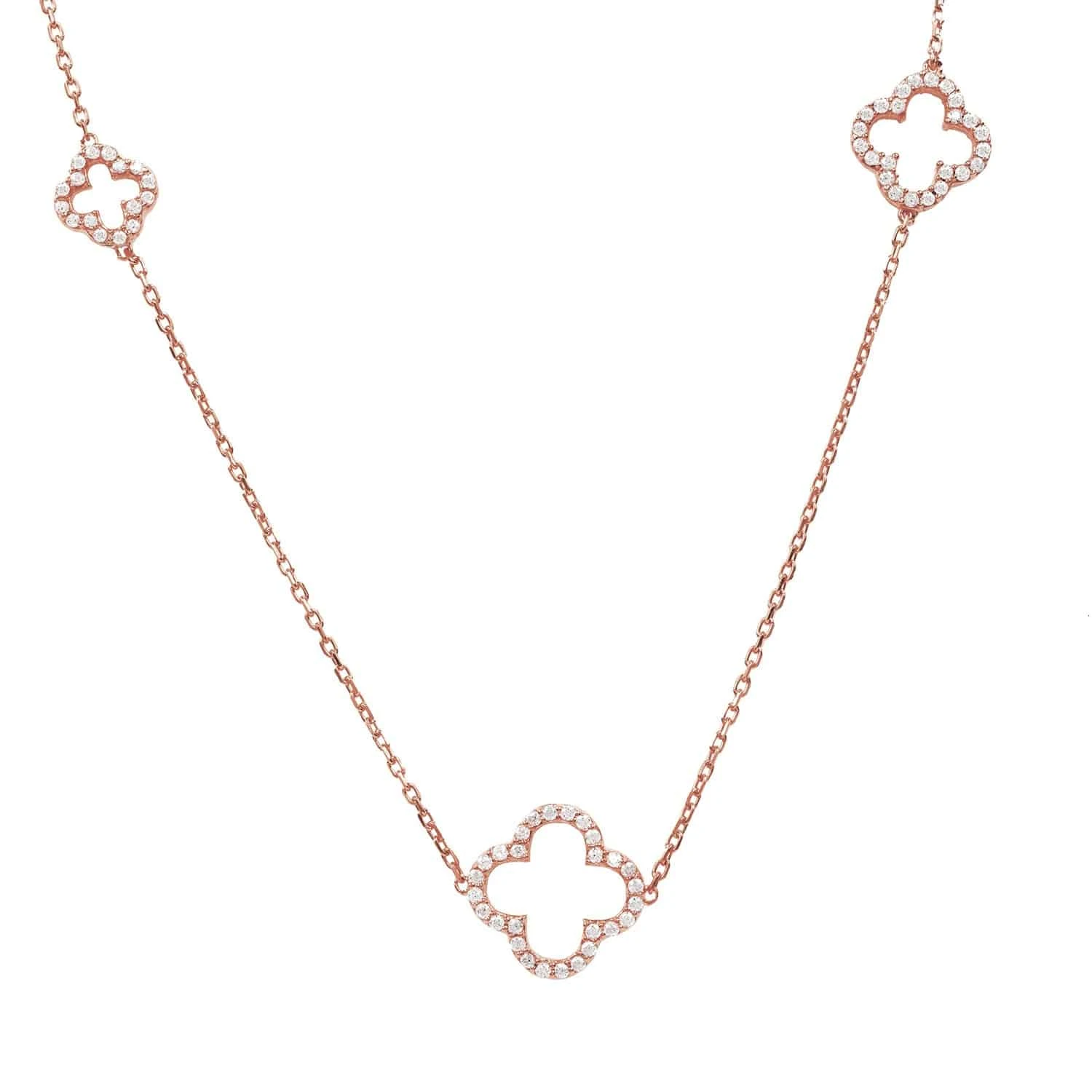 Latelita Open Clover Long White Cz Necklace Rosegold 1 Latelita Open Clover Long White Cz Necklace Rosegold