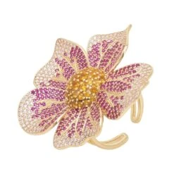 Latelita Pansy Flower Pink Ring Gold