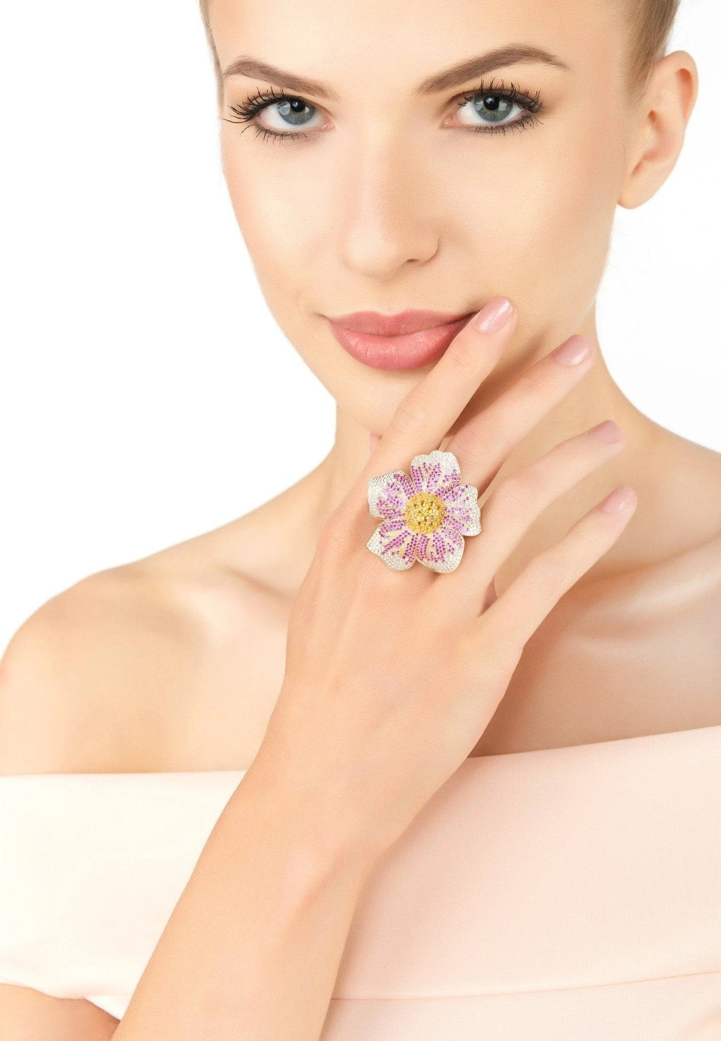 Latelita Pansy Flower Pink Ring Gold 2 Latelita Pansy Flower Pink Ring Gold - Image 2