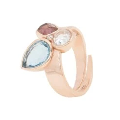 Latelita Paris Triple Gemstone Adjustable Ring Rosegold
