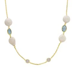 Latelita Pavia 120cm Long Pearl Necklace Gold Blue Topaz