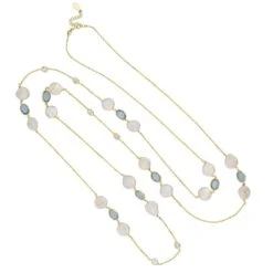 Latelita Pavia 120cm Long Pearl Necklace Gold Blue Topaz -Ornavique Sales pavia 120cm long pearl necklace gold blue topaz 688308