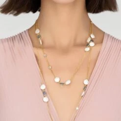 Latelita Pavia 120cm Long Pearl Necklace Gold Blue Topaz -Ornavique Sales pavia 120cm long pearl necklace gold blue topaz 845878