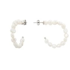 Latelita Pearl Beaded Hoop Earrings Silver